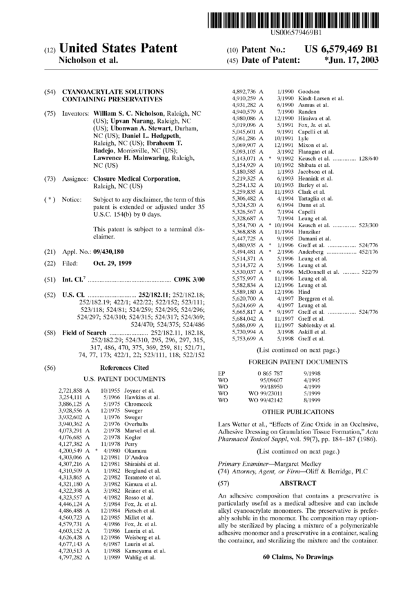 Cyanoacrylate Solutions Containing Preservatives Afinitica